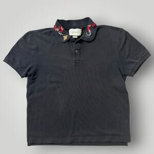 Gucci Black Snake Embroidered Collar Polo sz L